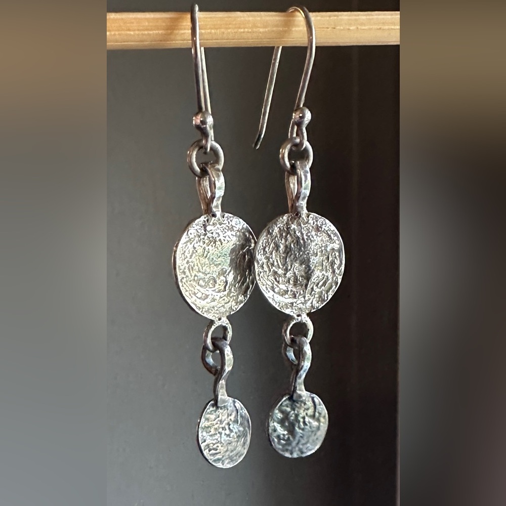 Silpada Sterling 925 Silver Double Disc Hammered Dangle Earrings